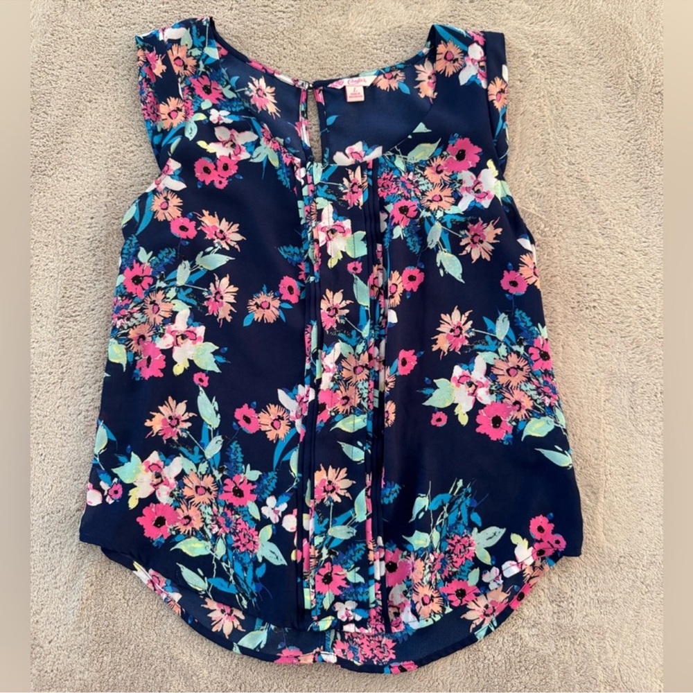 Candie's Floral Print Top - Navy and Pink